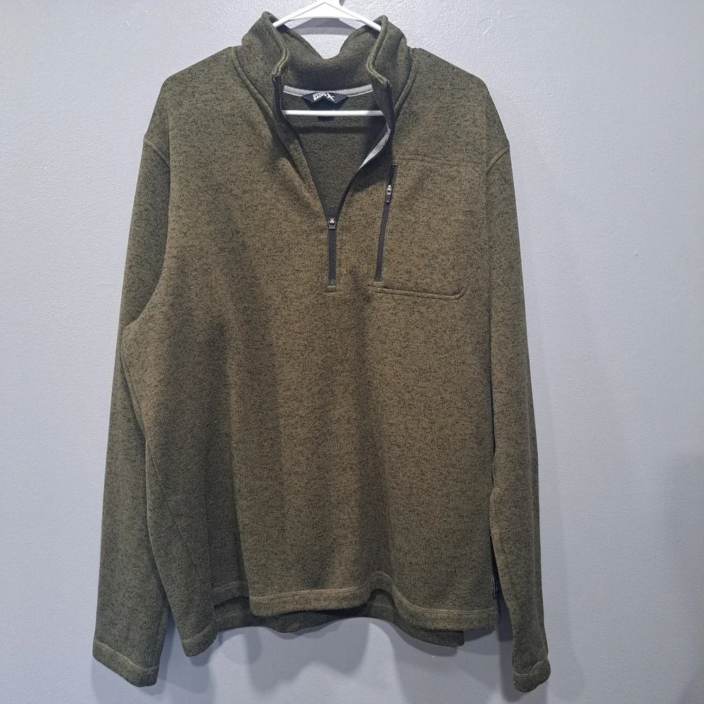 Eddie Bauer Mens XXL Olive Green Marl Quarter Zip Sweater Fleece Pullover Jacket